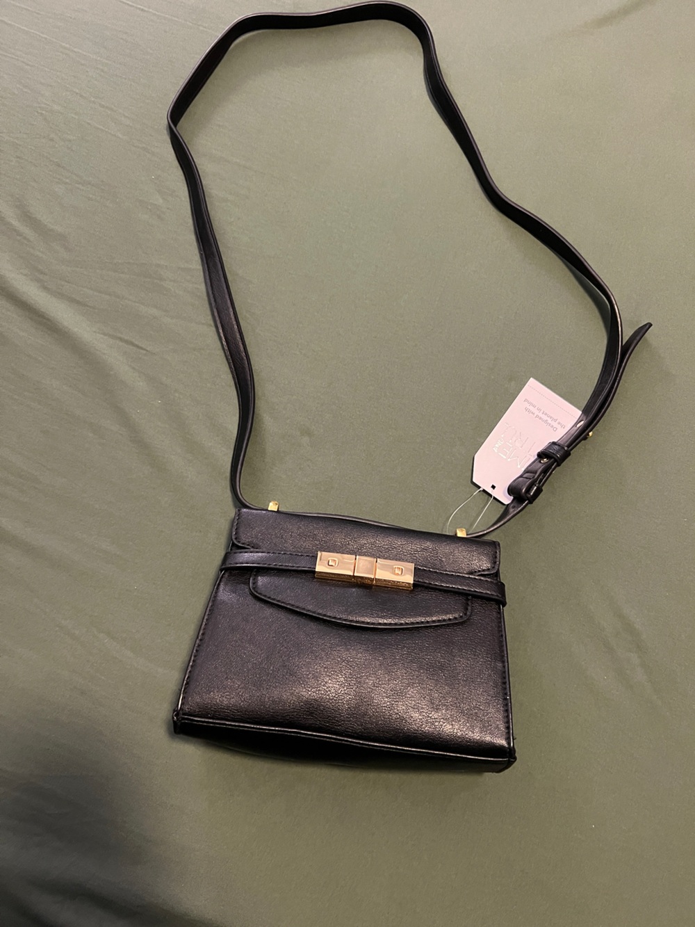 Black Crossbody Bag with Gold Hardware